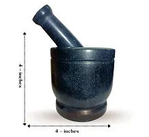 Pure Marble Black Stone Mortar and Pestle Set As Okhli Masher, Khalbatta, Kharal, Mixer, Natural  Traditional Grinder and Musal,-thumb1