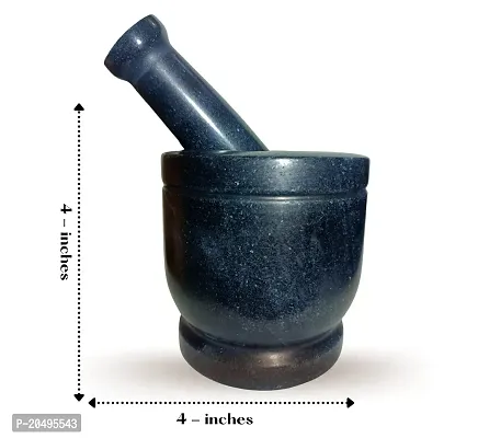 Pure Marble Black Stone Mortar and Pestle Set As Okhli Masher, Khalbatta, Kharal, Mixer, Natural  Traditional Grinder and Musal,-thumb2