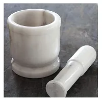 IKARUS Marble Mortar and Pestle Set for Grinding Small Spices and Medicines(3-inch, White)-thumb1