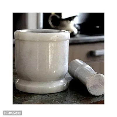 FeelOrna White Marble Round Shape Medicine Herb Crusher/Imam Dasta/Mortar and Pestle Set/Ohkli Musal/Kharal/Idi Kallu/Khal Musal/Khalbatta/Spice Grinder -4x4 Inch?-thumb2