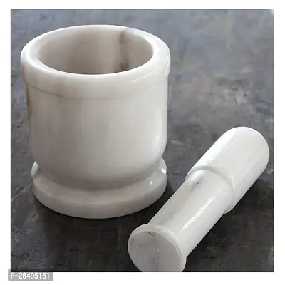 Ikarus White Marble Imam Dasta/Mortar and Pestle Set/Ohkli Musal/Kharal- 4 in