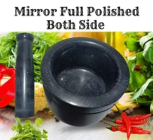 Pure Marble Black Stone Mortar and Pestle Set As Okhli Masher, Khalbatta, Kharal, Mixer, Natural  Traditional Grinder and Musal,-thumb2