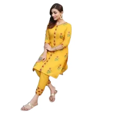 Fashions Jaipuri Cotton Printed Straight Kurta with Palazzos Set for Women