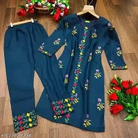 Fashions Jaipuri Cotton Printed Straight Kurta with Palazzos Set for Women-XL Blue-thumb1