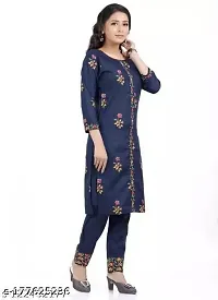 Fashions Jaipuri Cotton Printed Straight Kurta with Palazzos Set for Women-XL Blue-thumb2