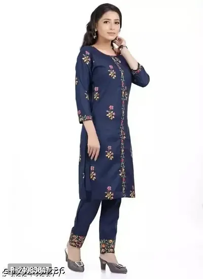 Fashions Jaipuri Cotton Printed Straight Kurta with Palazzos Set for Women-XL Blue-thumb3