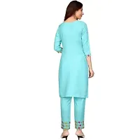 Comfort and Style Combined: Women's Cotton Blend Printed Straight Kurta with Pant for Fashionable Statement in Blue Color for Everyday Elegance-thumb2