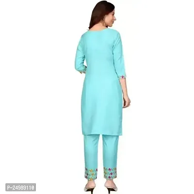 Comfort and Style Combined: Women's Cotton Blend Printed Straight Kurta with Pant for Fashionable Statement in Blue Color for Everyday Elegance-thumb3