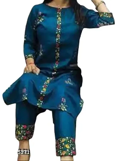 Women's Cotton Blend Traditional Straight Printed Kurta and Pant Set
