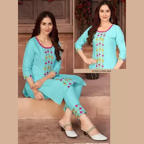 Women's Cotton Blend Printed Straight Kurta with Pant