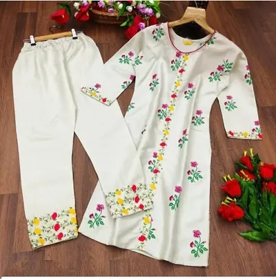 Stylish Cotton Embroidered A-Line Kurta Bottom Set