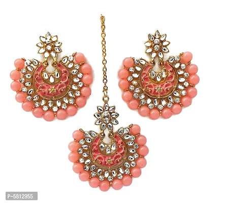 Elegant Pink Stone Work Jewellery Set For Women