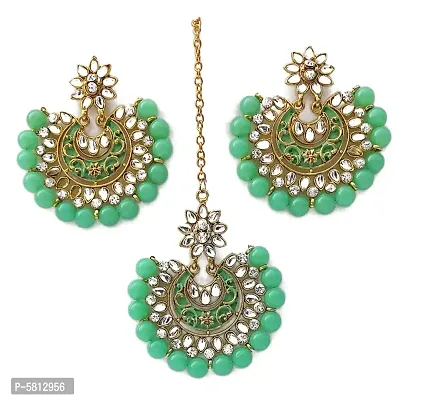 Elegant Green Stone Work Jewellery Set For Women