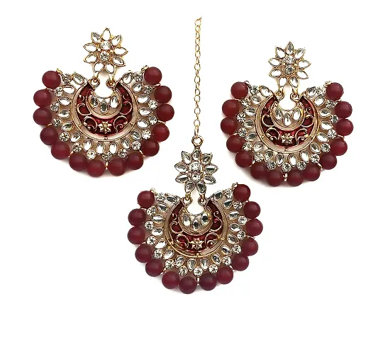 Iditri Designer Alloy Beads Earring And Maang Tikka Set