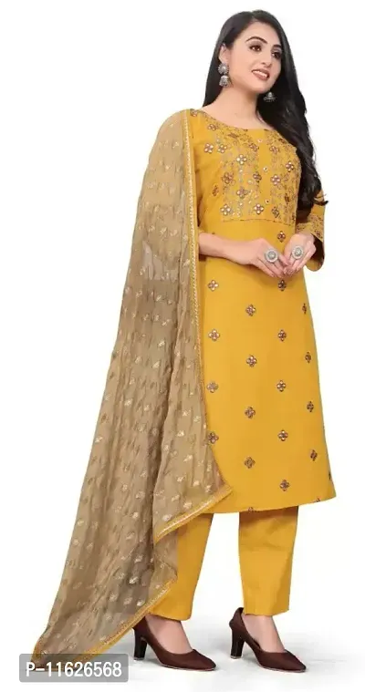 Stylish Fancy Cotton Unstitched Dress Material Top With Bottom Wear And Dupatta Set For Women