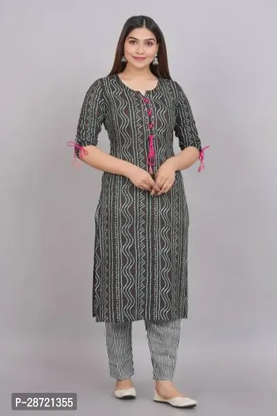 Stylish Grey Rayon Printed Kurta Bottom Set For Women-thumb0