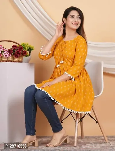 Stylish Orange Rayon Printed Stitched Kurta For Women-thumb0