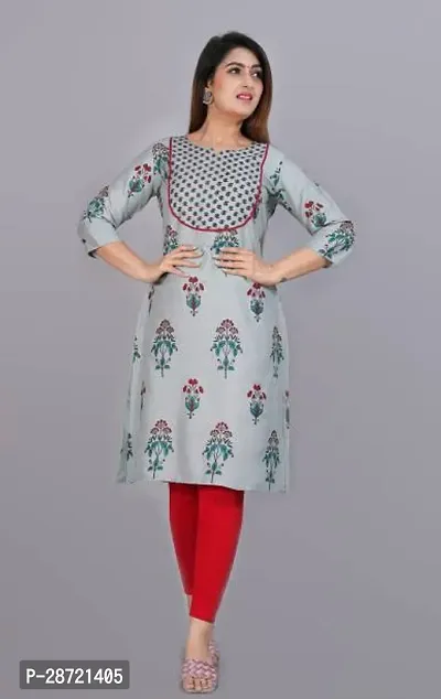 Stylish Grey Rayon Printed Stitched Kurta For Women