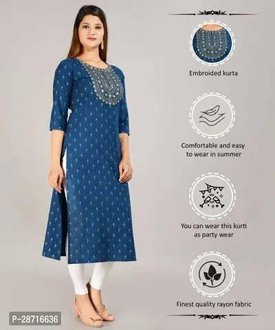 Stylish Blue Rayon Printed Stitched Kurta For Women-thumb0