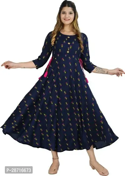 Stylish Black Rayon Printed Stitched Kurta For Women