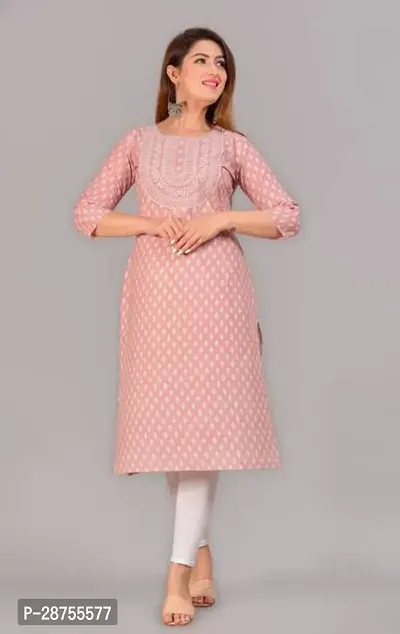 Attractive Pink Printed Rayon Kurta For Women