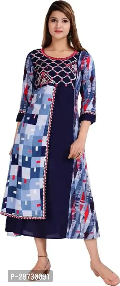 Stylish Blue Rayon Stitched Kurta For Women-thumb0