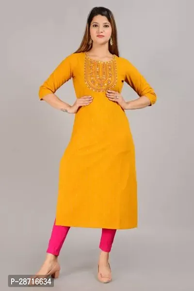 Stylish Yellow Rayon Printed Stitched Kurta For Women