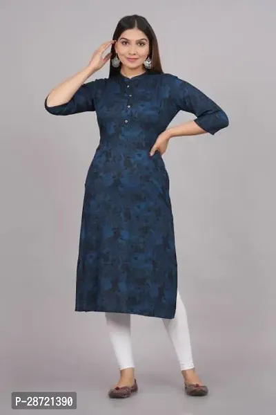 Stylish Blue Rayon Printed Stitched Kurta For Women