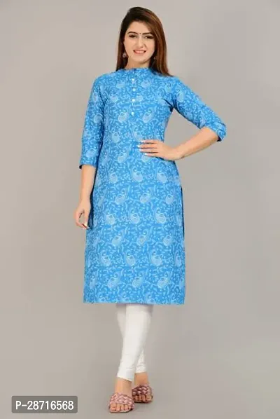 Stylish Blue Rayon Printed Stitched Kurta For Women