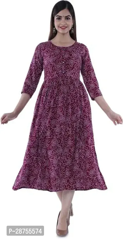 Attractive Purple Printed Rayon Kurta For Women-thumb0