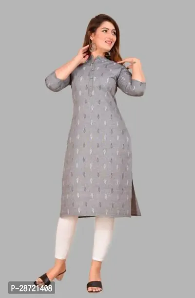 Stylish Grey Rayon Printed Stitched Kurta For Women-thumb0