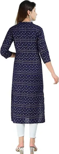 Attractive Navy Blue Printed Rayon Kurta For Women-thumb2