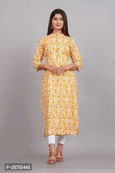 Attractive Yellow Printed Rayon Kurta For Women