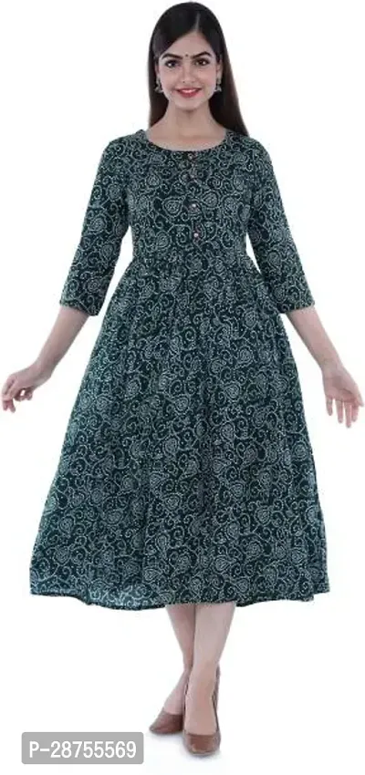 Attractive Green Printed Rayon Kurta For Women