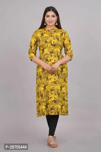 Attractive Yellow Printed Rayon Kurta For Women-thumb0