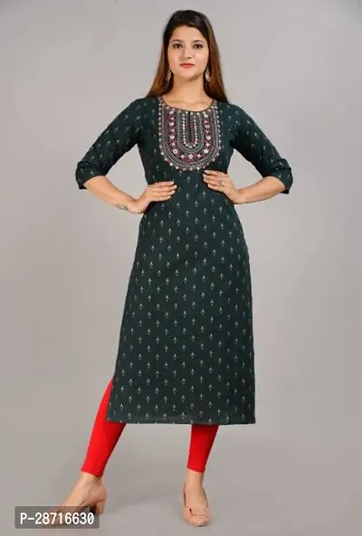 Stylish Green Rayon Printed Stitched Kurta For Women