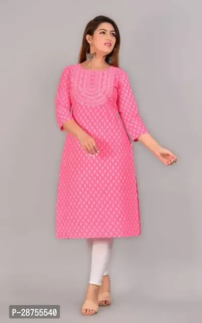 Attractive Pink Printed Rayon Kurta For Women