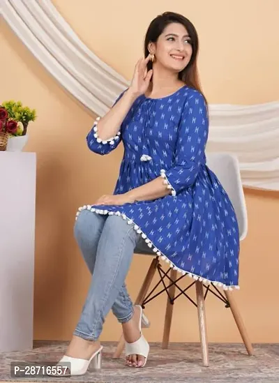 Stylish Blue Rayon Printed Stitched Kurta For Women