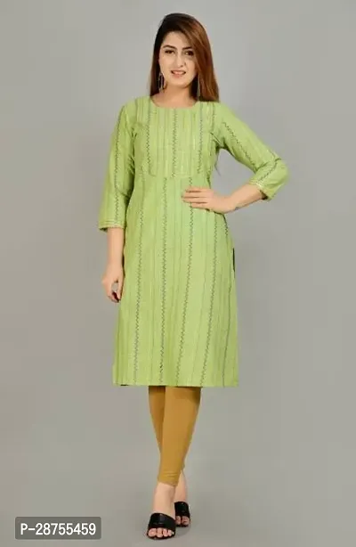 Attractive Green Printed Rayon Kurta For Women-thumb0