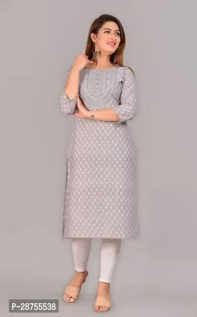 Attractive Grey Printed Rayon Kurta For Women-thumb0