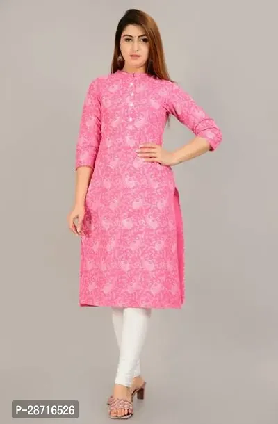 Stylish Pink Rayon Printed Stitched Kurta For Women