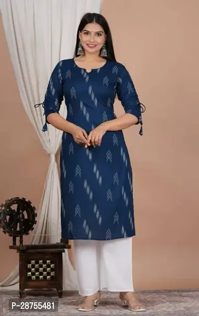 Attractive Navy Blue Printed Rayon Kurta For Women