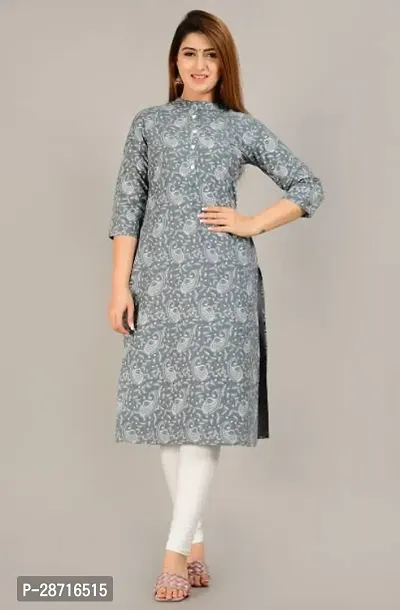 Stylish Grey Rayon Printed Stitched Kurta For Women-thumb0