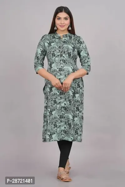 Stylish Green Rayon Printed Stitched Kurta For Women-thumb0