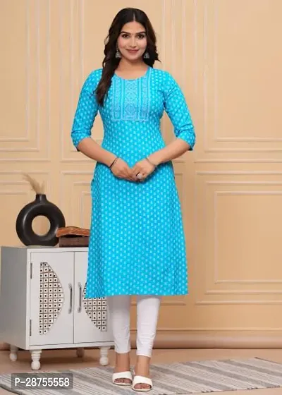 Attractive Blue Printed Rayon Kurta For Women