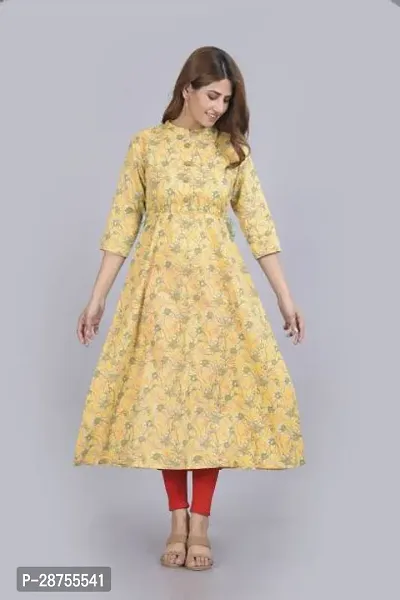 Attractive Yellow Printed Rayon Kurta For Women-thumb0