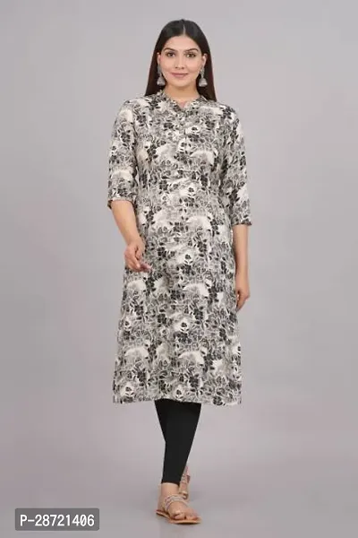 Stylish Grey Rayon Printed Stitched Kurta For Women