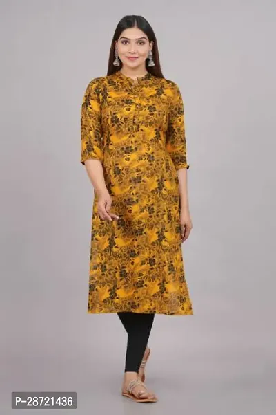 Stylish Yellow Rayon Printed Stitched Kurta For Women-thumb0