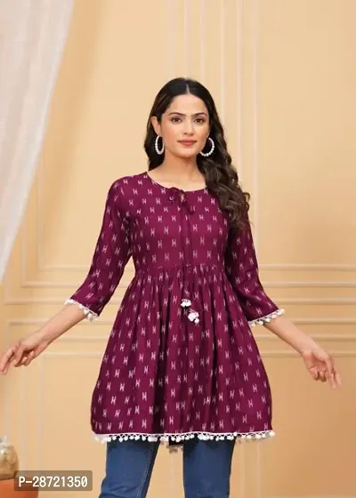 Stylish Maroon Rayon Printed Stitched Kurta For Women