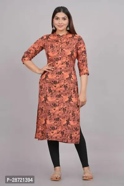 Stylish Brown Rayon Printed Stitched Kurta For Women